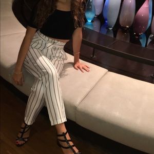 White and black striped skinny high waisted pants